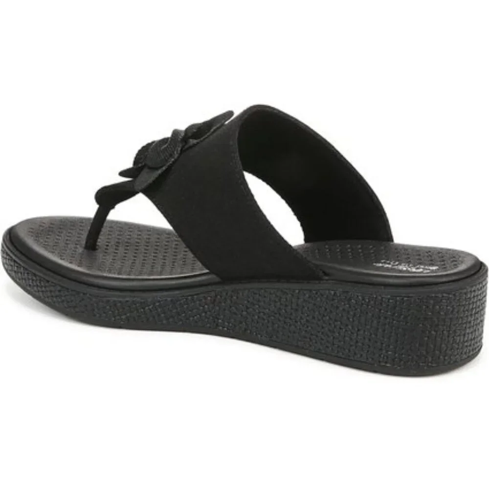 NIB BZees Women’s Bloom Flip-Flop – Black Stretch Linen, Size 8.5M